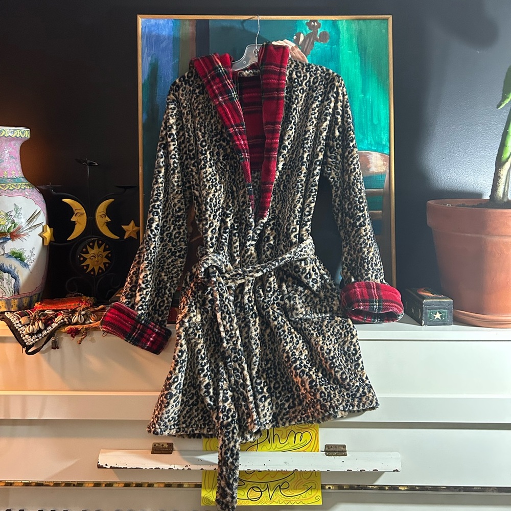 Cynthia Rowley Leopard Print Teddy Jacket with Red Accents